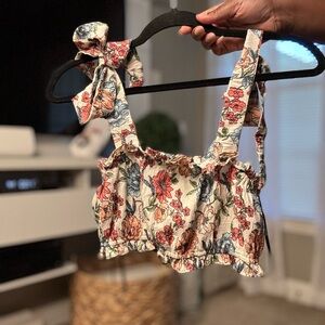 FOREVER 21 Floral Crop Top with Ruffle Straps